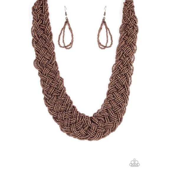 MESMERIZINGLY MESOPOTAMIA COPPER SEABEAD NECKLACE/EARRINGS - Picture 2 of 3